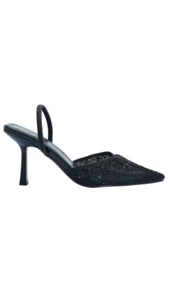 Wide Fit Diamante Sling Back Pointed Heel Black