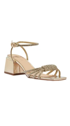 Wide Fit Diamante Strappy Block Heel Sandal Gold