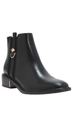 Wide Fit Gold Trim Heeled Ankle Boot Black PU