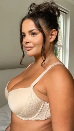 Wired Smooth Cup Lace Detailed Bra Nude