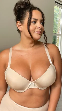 Wired Smooth Cup Lace Detailed Bra Nude